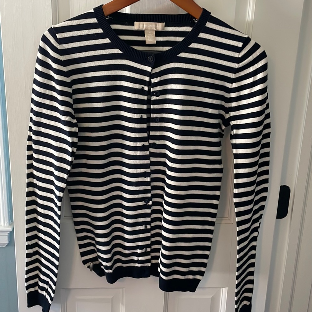 Banana Republic navy and white striped cardigan size S